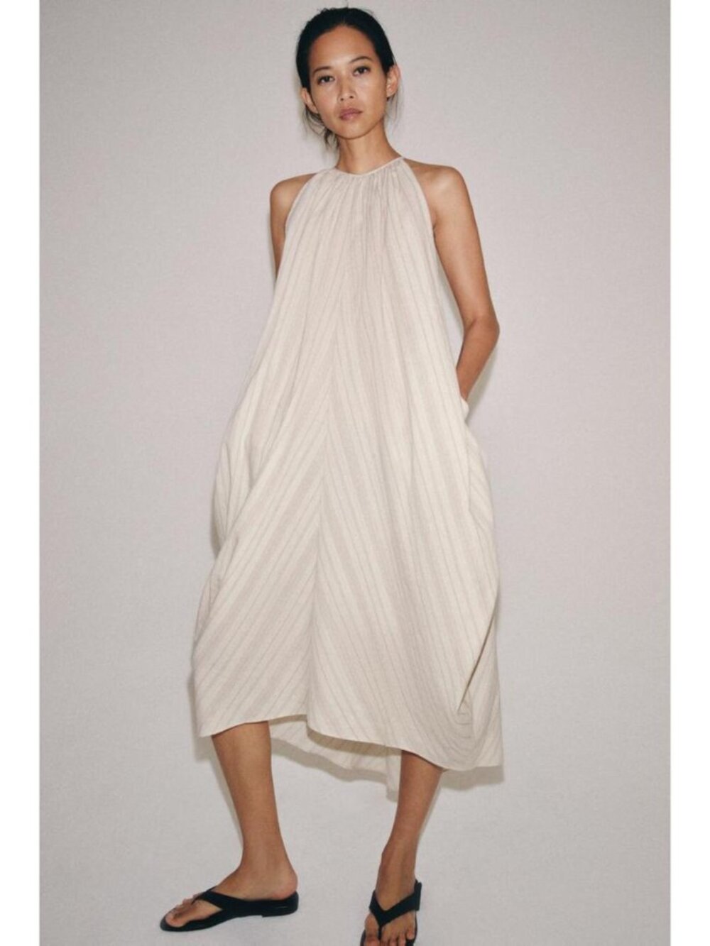 ZARA HALTER DRESS WITH LINEN ZW COLLECTION - Picture 2 of 5